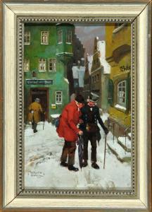RÖGGE Wilhelm II 1870-1946,Winterliche Straßenszene mit alten Männern,Allgauer DE 2017-01-12