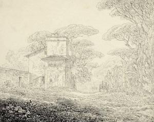 RÖSEL Johann Gottlob Sam,Das Gärtnerhaus im Park der Villa Borghese,1817,Galerie Bassenge 2007-11-30