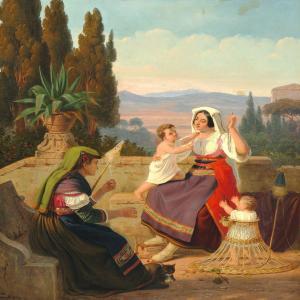 RAADSIG Peter Johann 1806-1882,Roman family idyll with a mother and two small ,1842,Bruun Rasmussen 2015-06-02