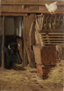 RABBERS Evert 1875-1967,Stable interior with cow and chicken,Twents Veilinghuis NL 2021-07-08