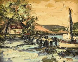 RABBY Jim 1947,Sailboat Docked in a Quiet Bay,1973,Simpson Galleries US 2023-05-20