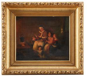RABE Theodor 1822-1890,Kvinna med barn framför spisen,19 th century,Uppsala Auction SE 2021-01-26