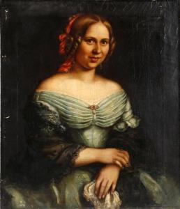 RABE Theodor 1822-1890,Porträt einer jungen Dame mit Schmuckbrosche,1851,DAWO Auktionen 2018-03-07