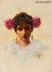 RABES Max Friedrich 1868-1944,Portrait de jeune fille aux chrysanthèmes,1897,Art Valorem 2024-04-04