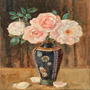 RADETZKY Tage 1878-1954,Still life with rosesin a vase,Bruun Rasmussen DK 2010-07-05