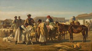 RAFFALT Johann Gualbert 1836-1865,HUNGARIAN CALF MARKET,1863,im Kinsky Auktionshaus AT 2022-12-06