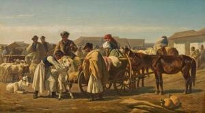 RAFFALT Johann Gualbert 1836-1865,„Ungarischer Kälbermarkt\“,1863,im Kinsky Auktionshaus 2022-06-28