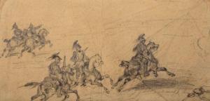 RAFFET Auguste Denis 1804-1860,Etude de soldats à cheval,Aguttes FR 2012-10-25