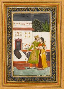 Ragini Malsri,: lovers holding garlandswalking across a palace c,1770,Bonhams GB 2008-10-06