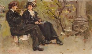 RAGIONE Raffaele 1851-1925,Conversation galante au parc Monceau,Damien Leclere FR 2019-05-21