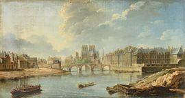 RAGUENET Nicolas Jean Bapt. 1715-1793,Paris, le pont de la Tournelle et le chevet de No,1757,Osenat 2021-06-19