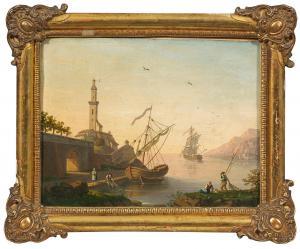 RAHN Johann Caspar 1769-1840,Mediterraner Hafen mit Segelschiffen und Fischern ,Schloss 2015-11-28
