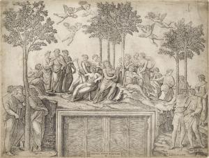 RAIMONDI Marcantonio 1480-1534,Apollo and the Muses on Mount Parnassus,1514,Bonhams GB 2014-09-17