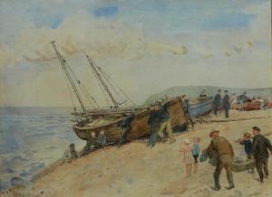RAINEY William 1852-1936,Fisherfolk with sailing vessels on the beach,Mallams GB 2018-04-09