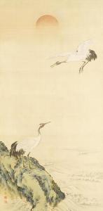 RAISHO Nakajima 1796-1871,Seashore with Cranes at Sunset,Bonhams GB 2014-03-19