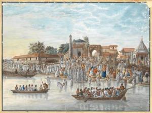 RAM SEWAK 1770-1830,A large gathering at a riverside ghat,18th/19th Century,Bonhams GB 2020-06-11