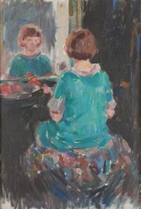 RAMBO Jules 1896-1974,Jeune fille à la robe verte se mirant,Horta BE 2015-11-16