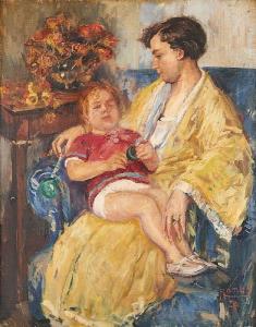 RAMBO Jules 1896-1974,Jeune mère et enfant à la toupie,Horta BE 2023-01-23