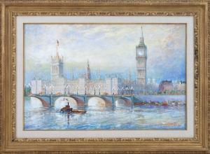 RAMPAZO Luciano 1936,London view, looking across the Thames River at Big Ben,Eldred's US 2016-03-19