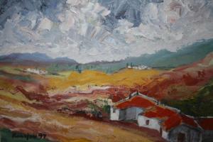 RANALOW Brian 1947,storm Majorcan landscape with farmhouse 'Majorcan ,1997,Cuttlestones 2021-06-03