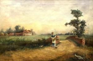 RANDALL Maurice,Lady Feeding Ducks by a Bridge,1898,Duggleby Stephenson (of York) 2021-03-25