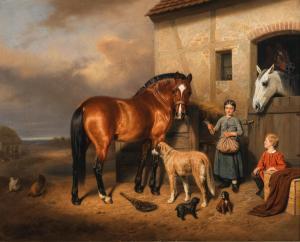RANDEL Friedrich 1808-1886,Besuch bei den Pferden im Stall,1860,Palais Dorotheum AT 2023-06-26