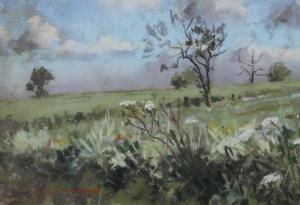 RANDS Angus Bernard 1922-1985,meadow with wild flower hedgerow,Morphets GB 2017-09-07