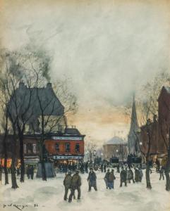 RANGER Henry Ward 1858-1916,Gansevoort Square, New York, Winter Sunset,1886,Shannon's US 2015-10-29