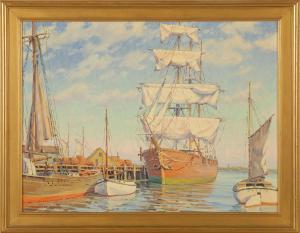 RAPOZA Francisco 1911,New Bedford Harbor Scene with whale boat and other,Eldred's US 2009-11-20