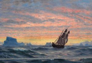 RASMUSSEN Jens Erik Carl 1841-1893,A ship at sea near the Greenlandic coast at,1876,Bruun Rasmussen 2023-09-18