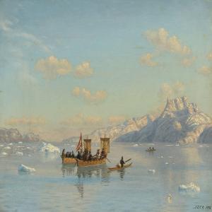 RASMUSSEN Jens Erik Carl,Kayaks and umiaks on a Greenlandic fiord,1892,Bruun Rasmussen 2015-02-23