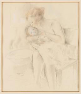 RASSENFOSSE Armand 1862-1934,Jeune mère embrassant son enfant,1928,Horta BE 2024-04-22