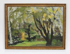 RATH Hildegard 1909-1994,Garden in Spring, landscape of trees,Hood Bill & Sons US 2018-05-22