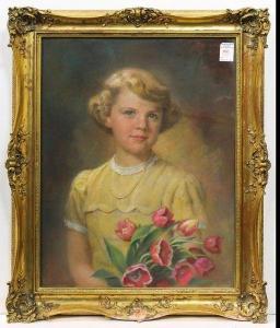 RATZKA Arthur Ludwig 1869-1958,Portrait of a Girl with Tulips,1951,Clars Auction Gallery 2020-09-12