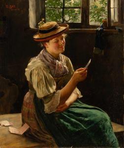 RAU Emil 1858-1937,Portrait of a Young Woman Admiring a Valentine,1887,William Doyle US 2024-04-24