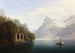 RAUSCH Leonhard 1813-1895,Swiss lake scene with figures in a ferry boat,Gorringes GB 2016-03-22