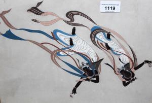 RAVAL Rasik Dugashankar,study of two female dancers in flight,Lawrences of Bletchingley 2023-01-31