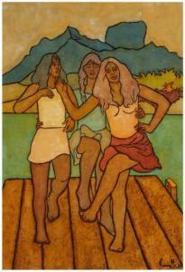 RAVELLO Francois 1926-2001,Three women dancing on a dock,1983,John Moran Auctioneers US 2021-11-09