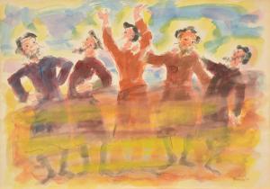 RAVIV VOROBEICHIC Moshe 1904-1995,Five Jewish Men Celebrating,1970,Ro Gallery US 2019-02-27