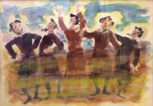 RAVIV VOROBEICHIC Moshe 1904-1995,Five Jewish Men Celebrating,1970,Ro Gallery US 2023-12-14