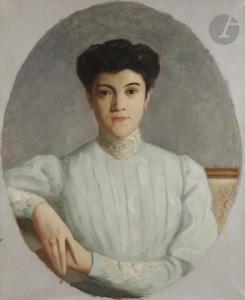 RAYNOLT Antoine 1874,Portrait de femme en robe verte,Ader FR 2021-05-04