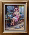 RAZUMOV Konstantin 1974,An elegant young lady wearing a pink hat and pearl,Dickins GB 2019-11-18
