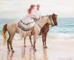 RAZUMOV Konstantin 1974,Pareja a caballo junto al mar,Duran Subastas ES 2022-06-21