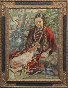 RAZUMOVSKAYA Julia Vasilievna 1896-1987,Sitzendes Bauernmädchen in Tracht,Schloss DE 2022-09-03