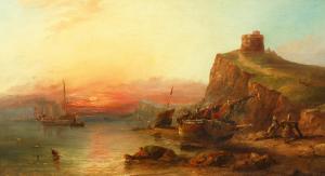 READY William James Durant 1823-1873,A coastal scene at sunset with figures and,1862,John Nicholson 2020-12-07