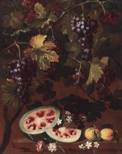 REALFONZO Tommaso Masillo 1677-1750,A melon, peaches and grapes,1743,Palais Dorotheum AT 2012-12-13