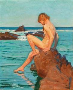 REBOLLEDO CORREA Benito,A Girl Sitting on a Rock with a View of the Sea,Palais Dorotheum 2021-06-07