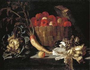 RECCO Giovan Battista,Apples in a wicker basket, with a cabbage, parsnip,1656,Christie's 2006-07-06