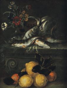 RECCO Giuseppe 1634-1695,Natura in posa con pesci, fiori e agrumi,Cambi IT 2024-12-12