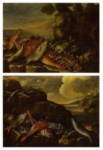 RECCO Nicola Maria 1700-1700,Fish, lobster, and other crustaceans on a rocky le,Sotheby's 2023-05-26